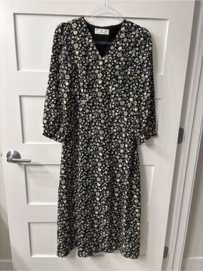 Commense Black Floral Whimsy Bohemian Midi Dress